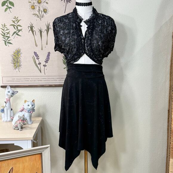 Y2k Black Glitter Fairy Skirt Balletcore Dark Coquette Party Whimsigoth XS S - Picture 1 of 8